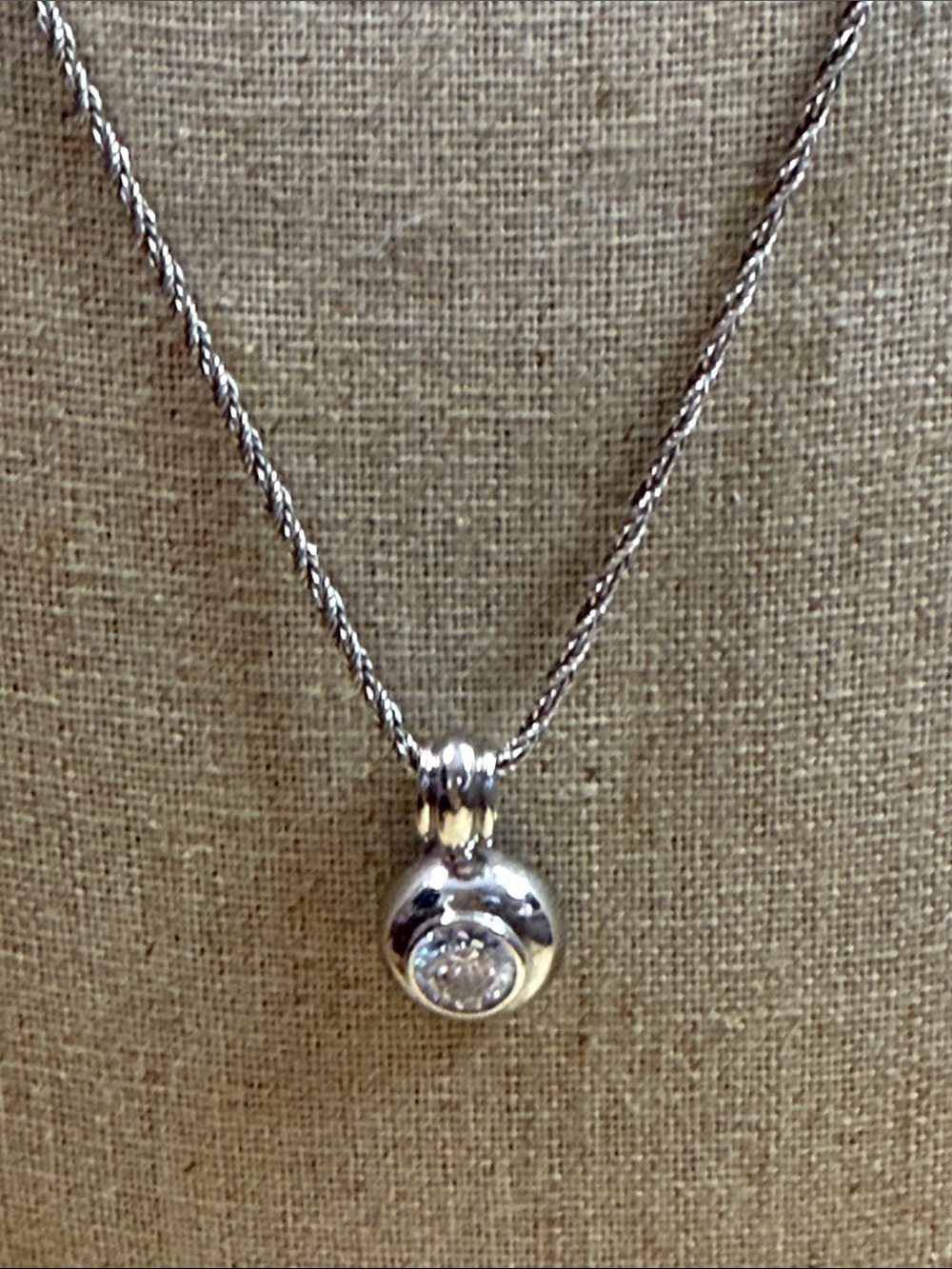 Elegant Silver Pendant Necklace with Clear Stone sterling 925 Italy